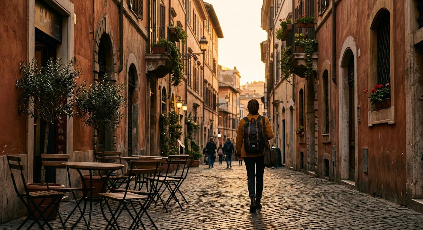 Historic Italian university street at golden hour
