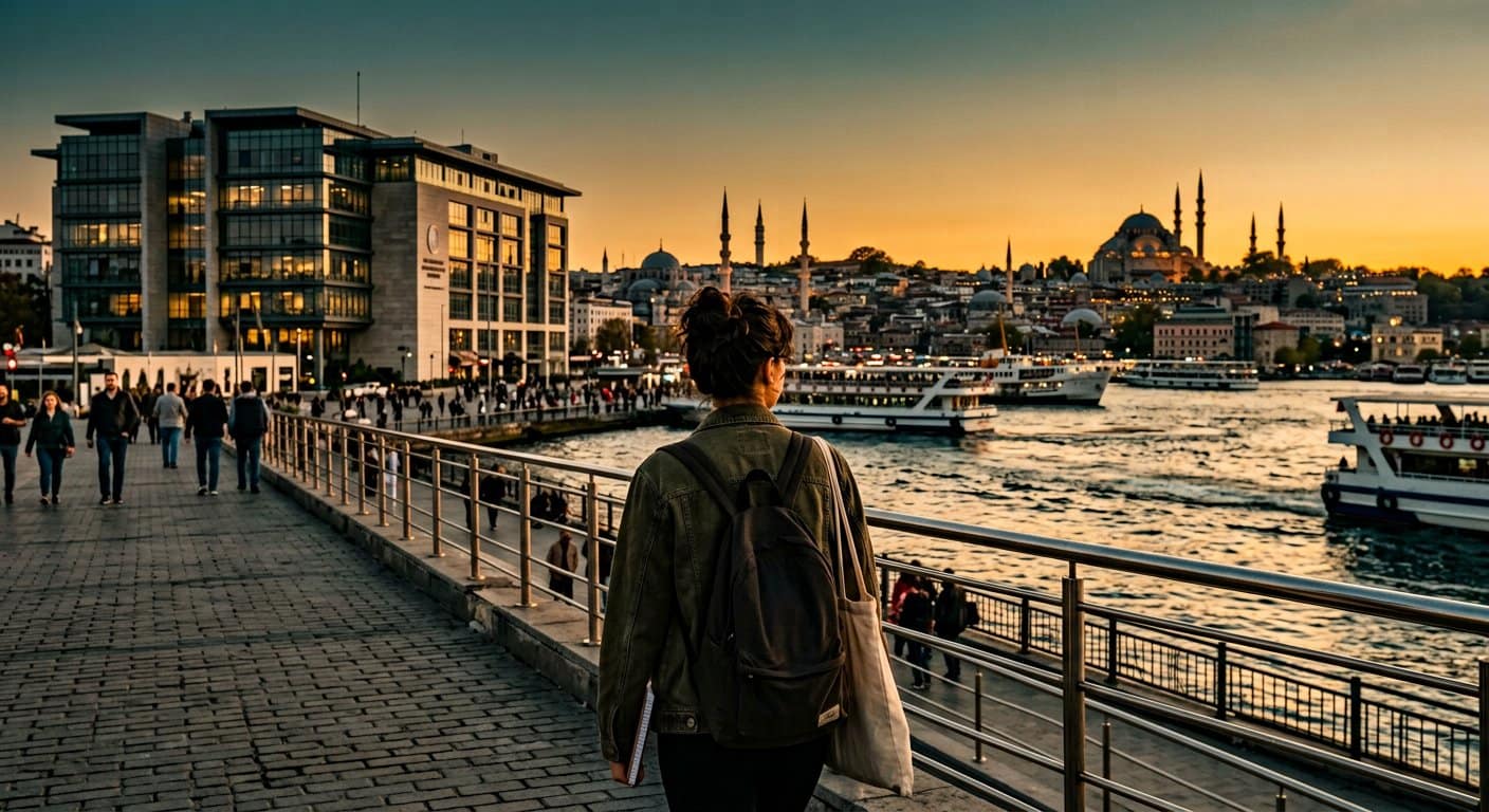 Bosphorus waterfront at golden hour in Istanbul