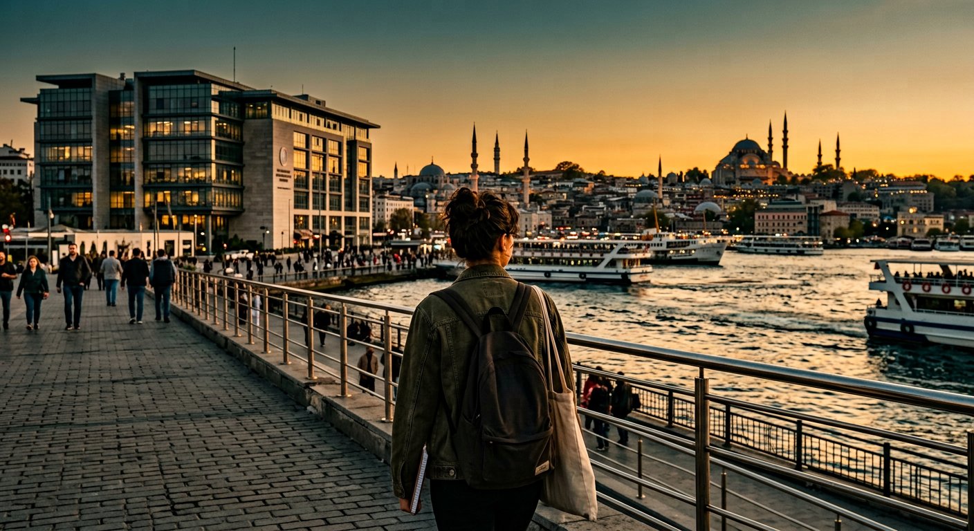 Bosphorus waterfront at golden hour in Istanbul