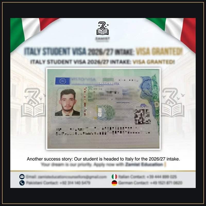 Italy student visa — visa granted (details blurred for privacy)
